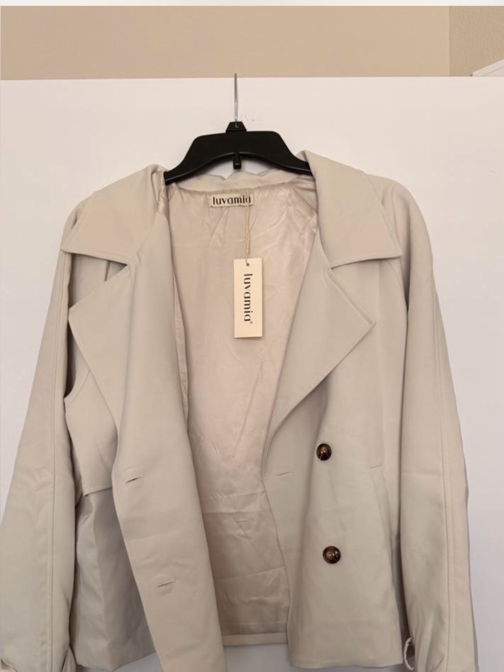 Luvamia Neutral Beige Double-Breasted Trench Coat
